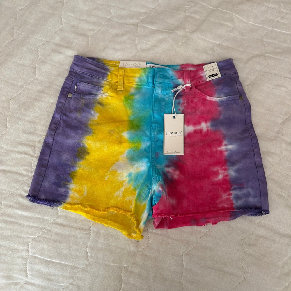 Judy Blue Tie Dye High Waist Denim Shorts Rainbow Bright Jean Size Medium NEW